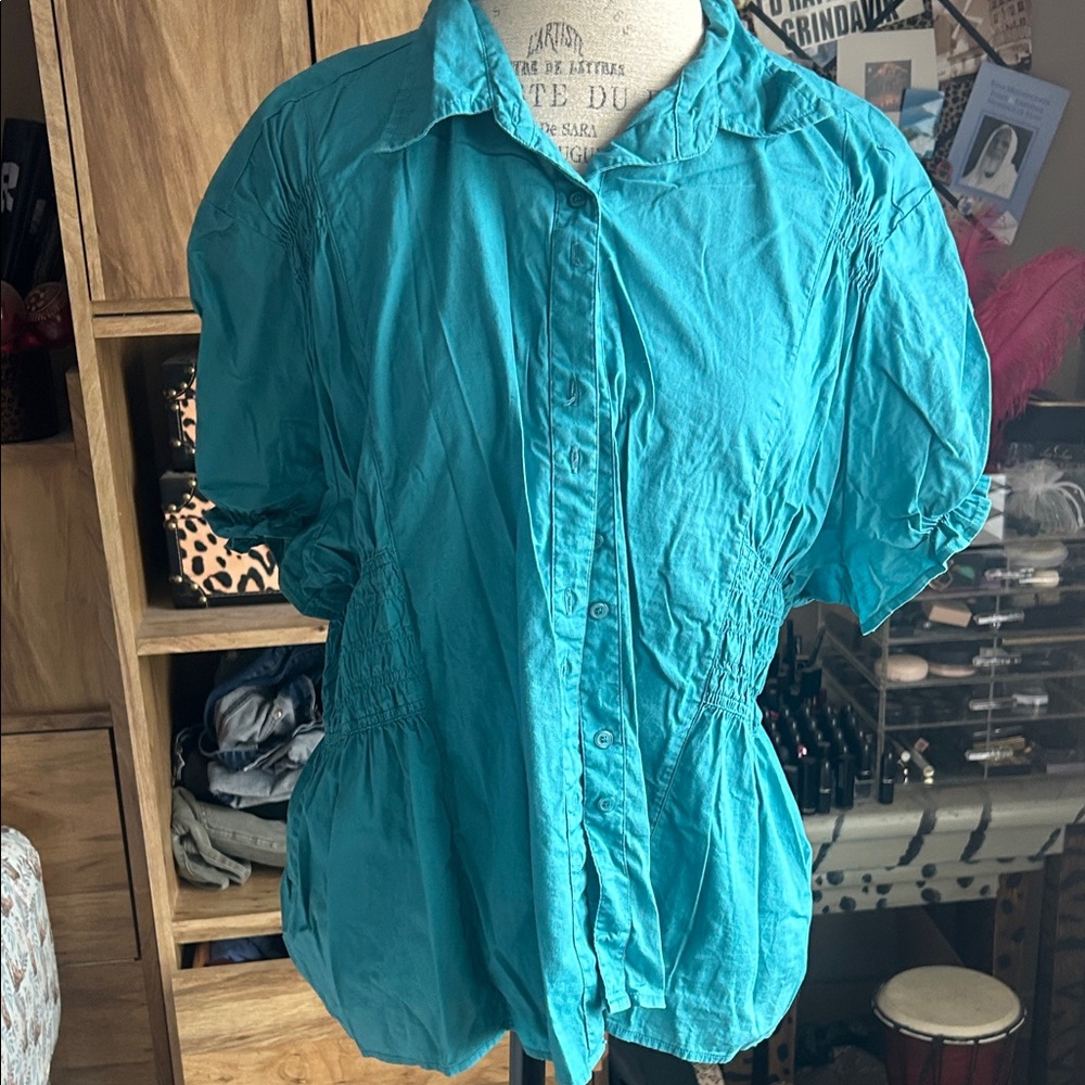 Teal Button-Up Women's Top - 3X